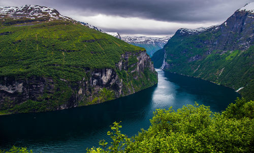 Scenic view of lake amidst trees against sky