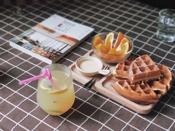 Close-up of breakfast on table