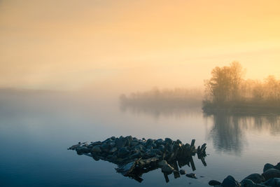 Scenic view of lake against sky during sunset