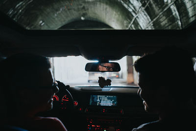 Rear view of friends in car