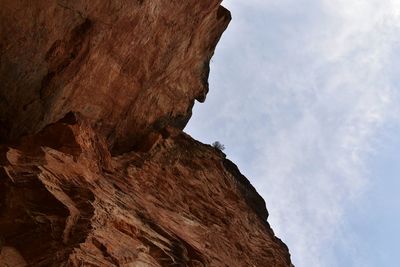 Low angle view of rock formation against sky