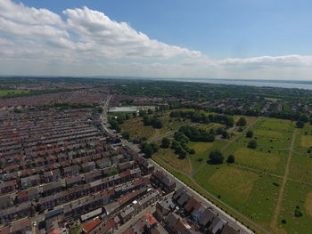 High angle view of townscape against sky