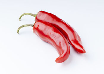 Close-up of red chili pepper against white background