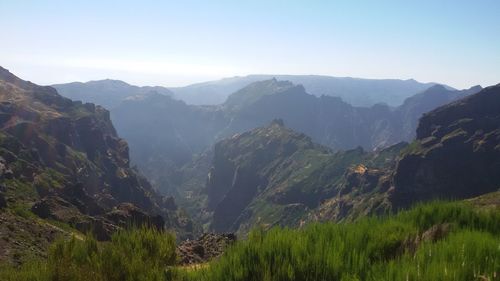 Scenic view of mountains against clear sky