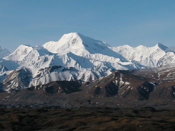 Scenic view of snowcapped mountains against sky