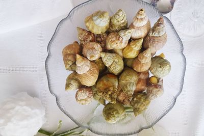 High angle view of bread in plate on table