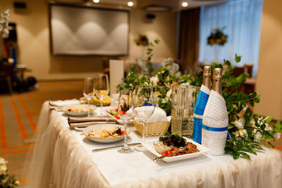 Food served on table at home