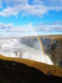 Scenic view of rainbow over landscape