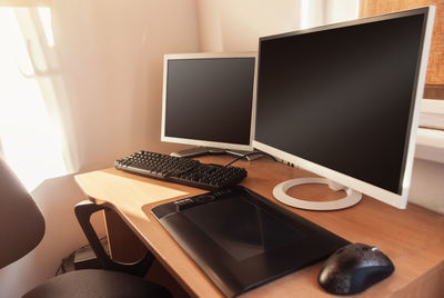 High angle view of laptop on table