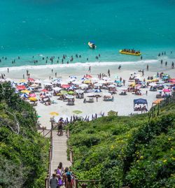 High angle view of people on beach