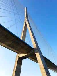 Low angle view of bridge against clear blue sky