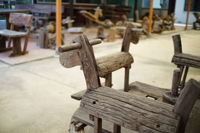 Close-up of empty bench on table