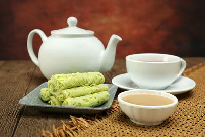 Tea cup on table