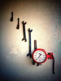 Close-up of clock on wall