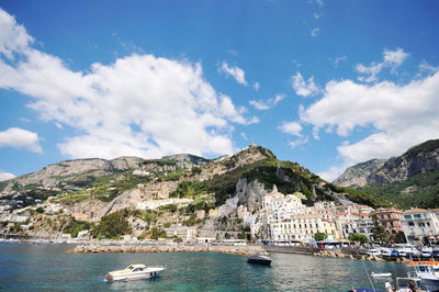 Panoramic photo of amafi mediterranean beach in naples, italy