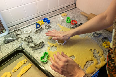 High angle view of woman preparing food at home