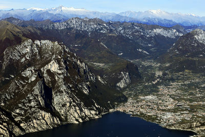 Riva del garda and lake mountain aerial view, trento, italy