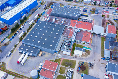 High angle view of buildings in city