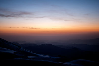 Scenic view of silhouette mountains against sky during sunset