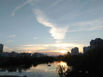 View of calm river at sunset