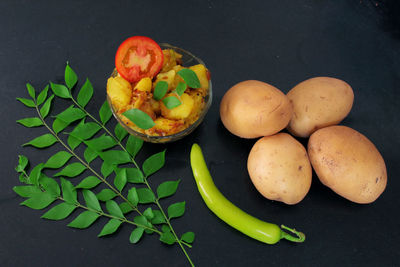 High angle view of fruits in bowl on table