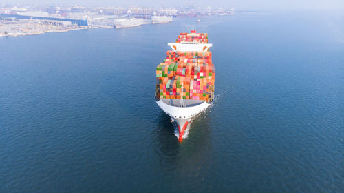 High angle view of ship in sea