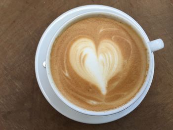 Directly above shot of coffee cup on table