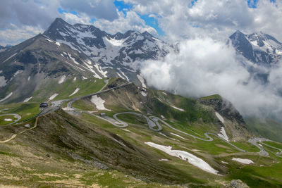 Scenic view of snowcapped mountains against sky