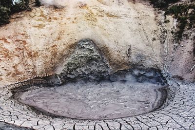 High angle view of water on rock