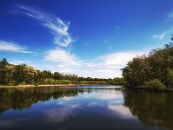 Scenic view of lake against blue sky