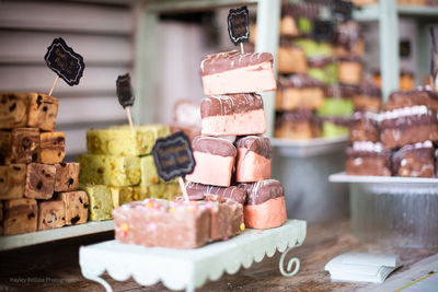 Close-up of ice cream for sale in store