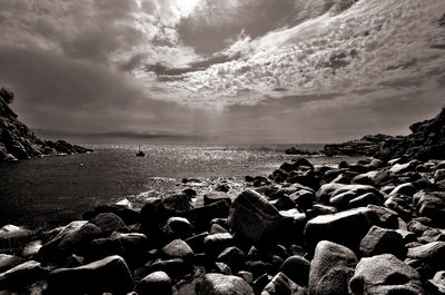Scenic view of sea against cloudy sky