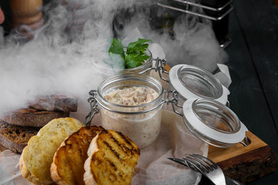 Close-up of breakfast served on table