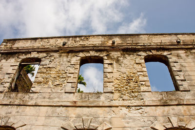 Low angle view of old building against sky