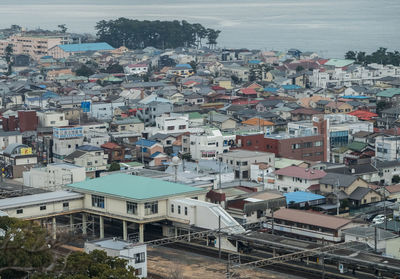 High angle view of cityscape against sky