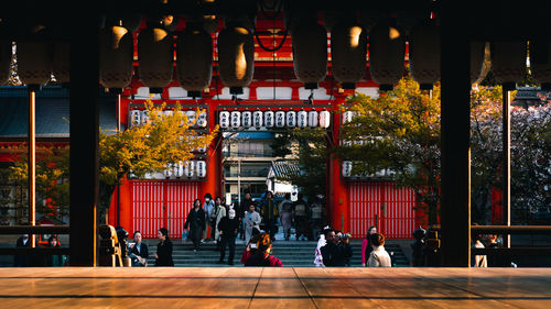 People outside temple