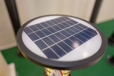 Close-up of small solar panel for sale at store