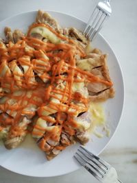 High angle view of meal served in plate