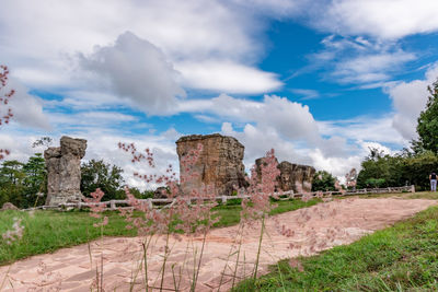 Old ruins of building against cloudy sky