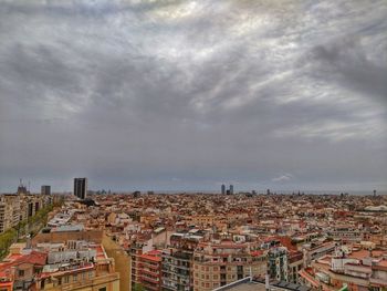 High angle shot of townscape against sky