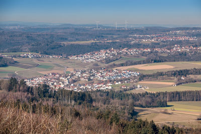 Aerial view of townscape against sky