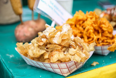 Freshly cooked healthy chips for snack at lunch time