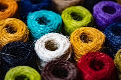 Full frame shot of colorful wool for sale in store