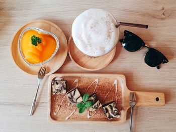 High angle view of breakfast on table