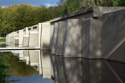 View of dam by lake