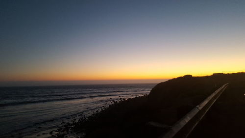 Scenic view of sea against clear sky during sunset