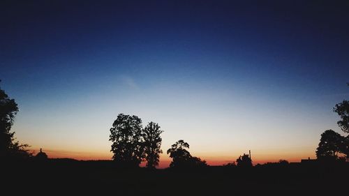 Silhouette trees against clear sky during sunset