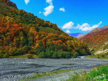 Scenic view of mountains against sky during autumn