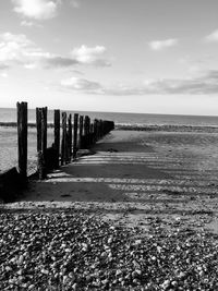 Black and white image of beach front