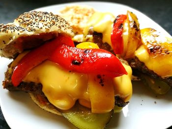 Close-up of burger in plate